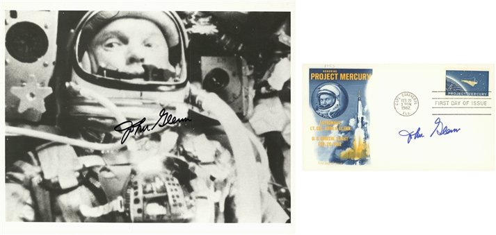 Lot of (2) John Glenn Autographed Official Nasa 8x10 Photo and First Day Issue Cachet (Beckett)